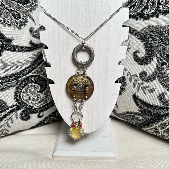 OOAK Assemblage Art Gold & Silver Medallion Pedant Necklace Handmade Steampunk - Picture 1 of 16